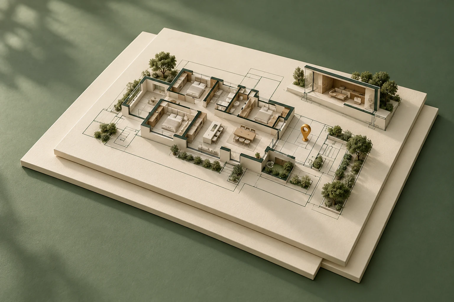 Miniatura de pranchas arquitetônicas organizadas em camadas